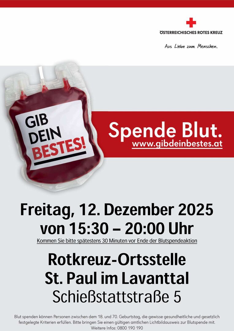 Plakat von Blutspendeaktion - Informationen im Text